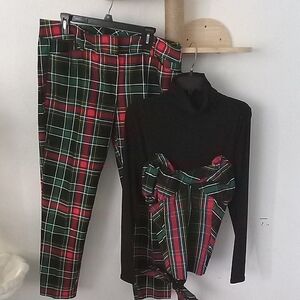 New York & Company Plaid  Pants Set - Red, Green, Black Size 14